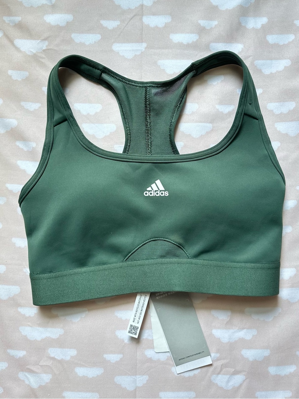 adidas Dark Green Racerback Sports Bra with Logo